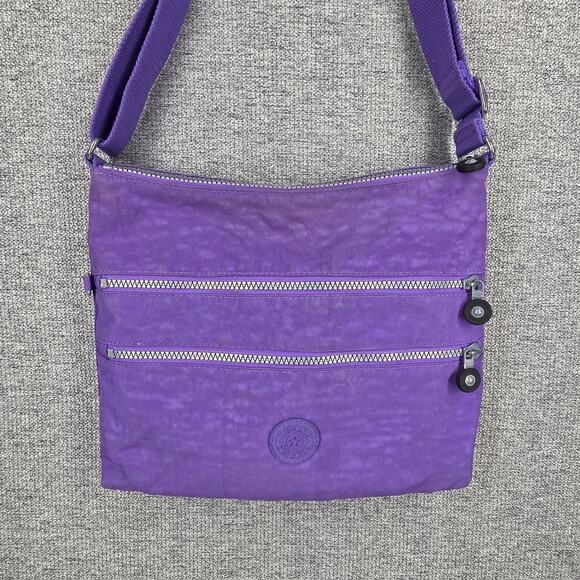 KIPLING ALVAR CROSSBODY BAG – PURPLE NYLON – LIGHTWEIGHT – MULTI-ZIP FRONT - Picture 5 of 14